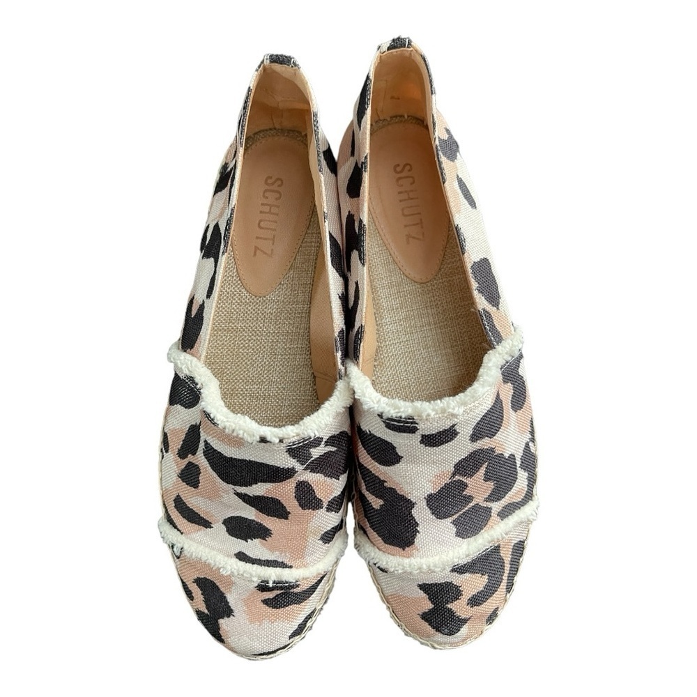 Schutz Leopard Canvas Espadrille Flats | Boho Summer Slip-On | Size 7.5